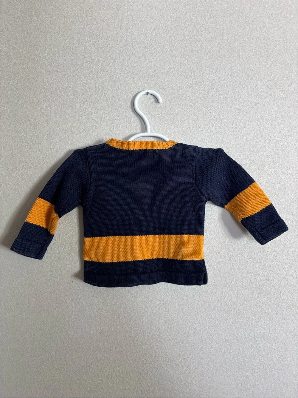 Ralph Lauren Navy & Yellow Striped V-Neck Sweater - Kids